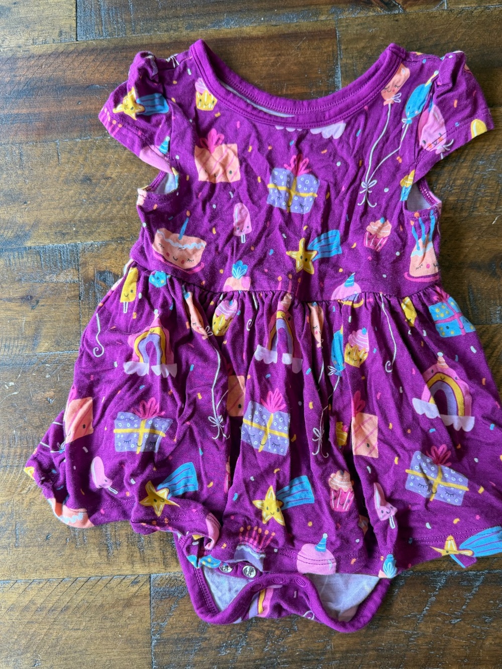 Little Sleepies Purple Party Print Dress with Bodysuit 12-18m.